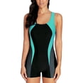 thumbnail image 1 of Charmo Maillot de Bain une Pièce à Jambes Courtes pour Femme, Blocs de Couleur, Sport, Modeste, 1 of 8