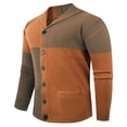 thumbnail image 2 of Lovzfmll Men's Color Block Knit Cardigan Notched Lapel Button Front Stretch Orange, XL, 2 of 7