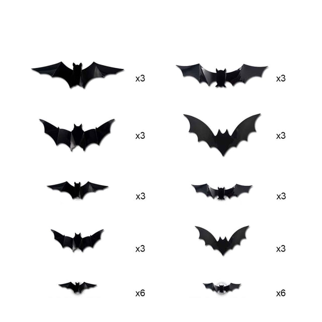 Lksixu Halloween Decorations Three-dimensional Halloween LED Night Light Bats Holiday Party Window Display Garage Decoration PVC Flash Wall Stickers 12/24/48/60pcs for Party Indoor Outdoor