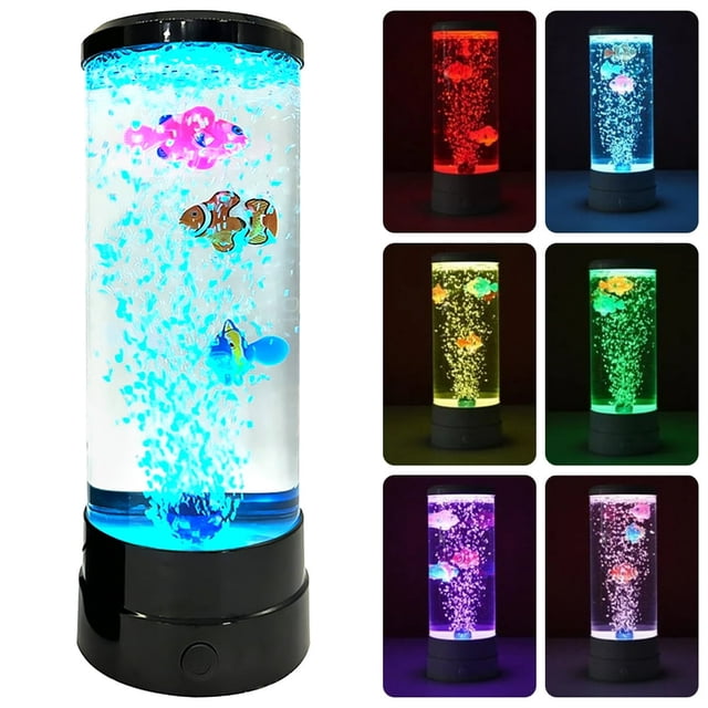 PENGXIANG Kit de Lampe Poisson à DEL Changeant Multicolore pour Aquarium, Veilleuse Décorative, Lampe de Table à Bulles de Poisson Simulé, Décoration de Bureau pour Maison, Bureau, Chambre, Salon