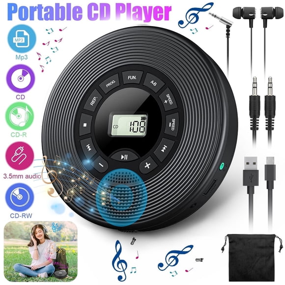 ELEPEX Portable CD Player, TSV Rechargeable CD Walkman with HiFi Speaker, Personal Anti-Skip CD Music Player with LCD Display/MP3/Headphone Jack/AUX Input Output for Cars Home Travel Adults Teens