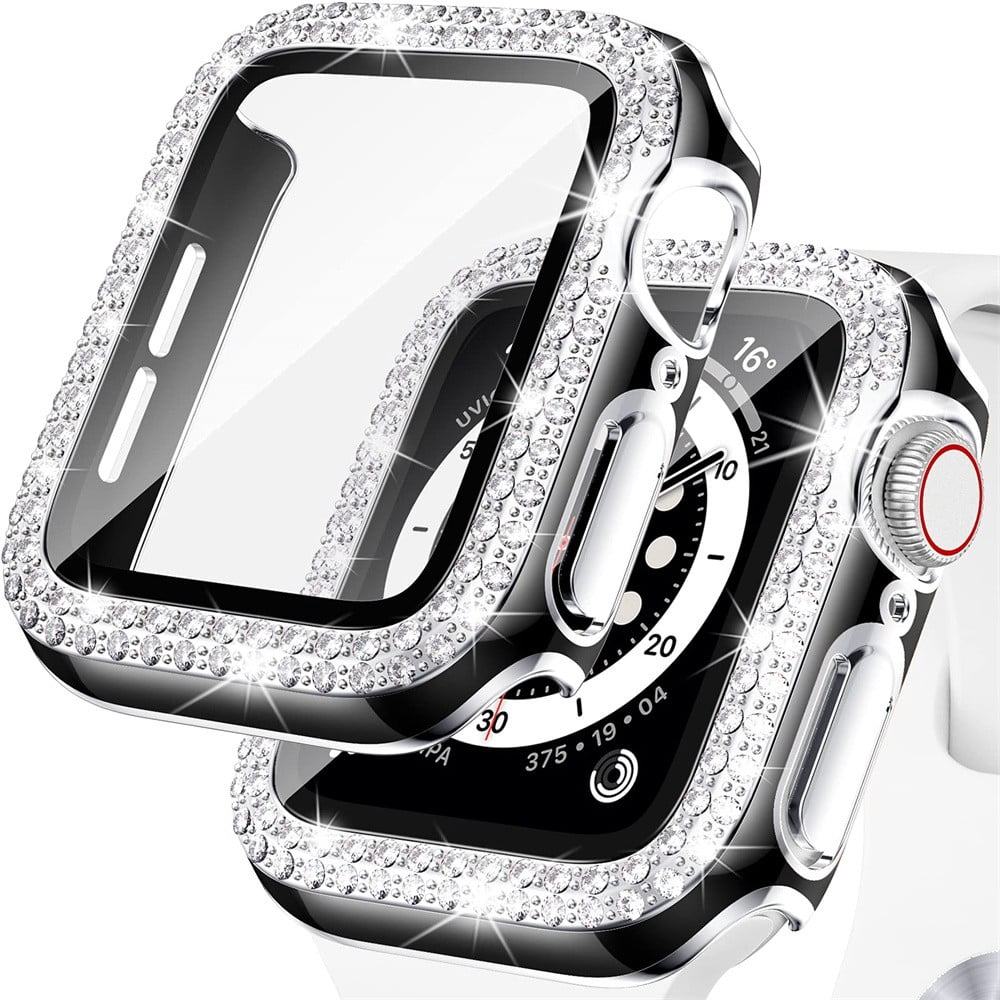 LEIXIUER for Apple Watch case 41mm with Tempered Glass Screen Protector for iwatch Series 7, Bling Crystal Diamond Rhinestone Bumper Full Cover Protective Case Women Girls 41mm