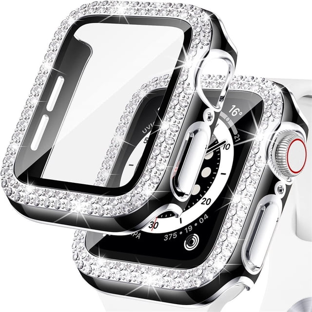 LEIXIUER for Apple Watch case 41mm with Tempered Glass Screen Protector for iwatch Series 7, Bling Crystal Diamond Rhinestone Bumper Full Cover Protective Case Women Girls 41mm