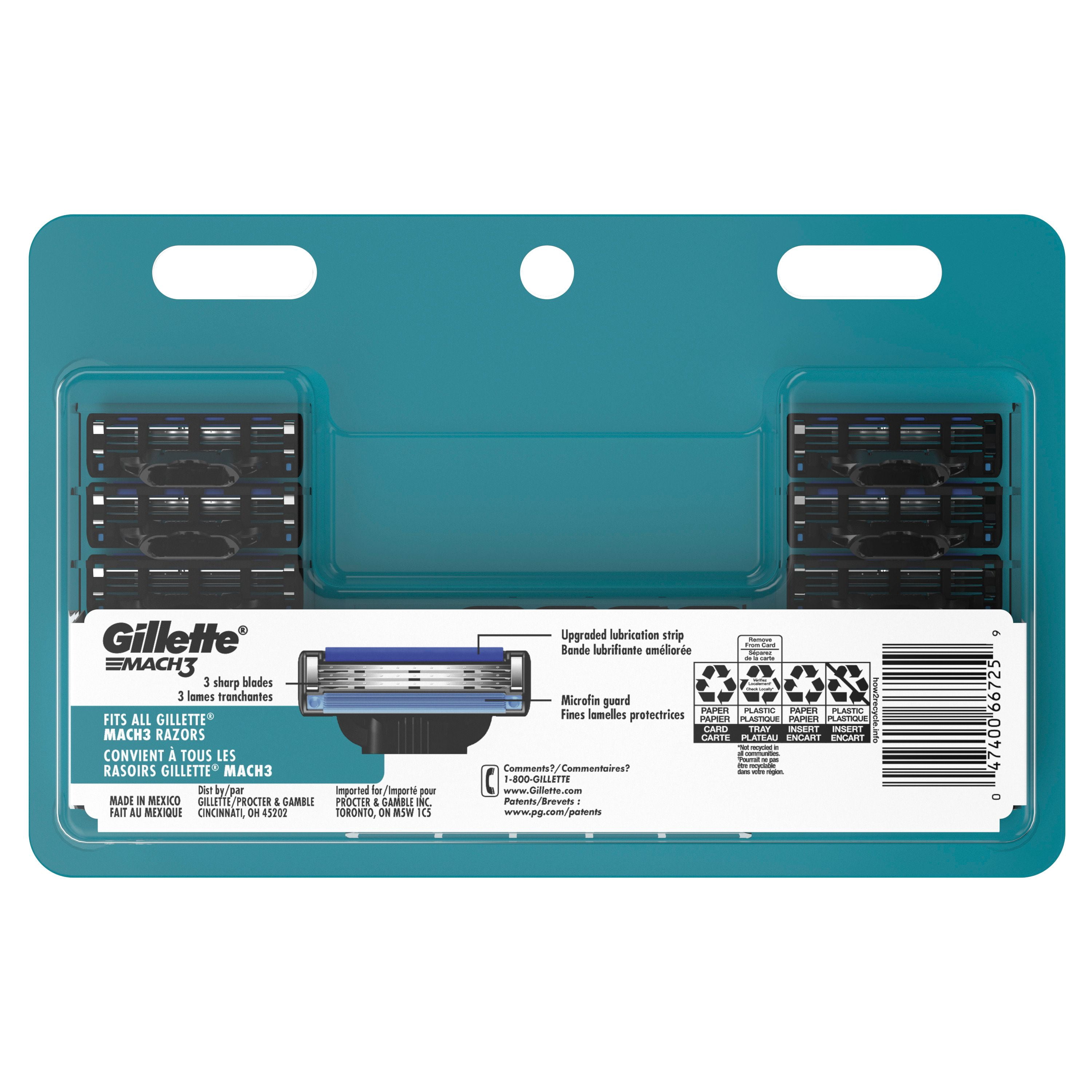 Gillette Mach3 Recharges de Lames de Rasoir Cartouches de Rasoir, Recharges de Rasoir pour Hommes avec Bande Lubrifiante, Lames de Rasoir à 3 Lames pour un Rasage de Près 12ct