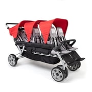 Foundations Gaggle Jamboree 6-Seat Folding Daycare Stroller with Canopies, Reclining Seats, Red/Black