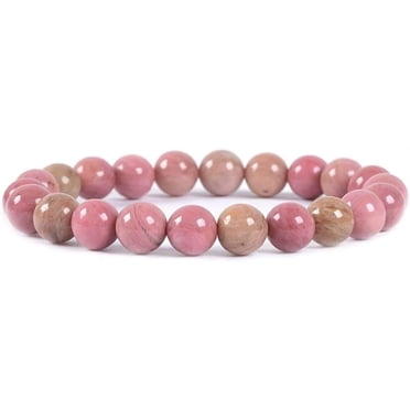 Angelstones Bracelet Extensible Unisexe en Perles Rondes 8 mm avec Pierre Précieuse Rhodonite Rose Naturelle 7 Pouces
