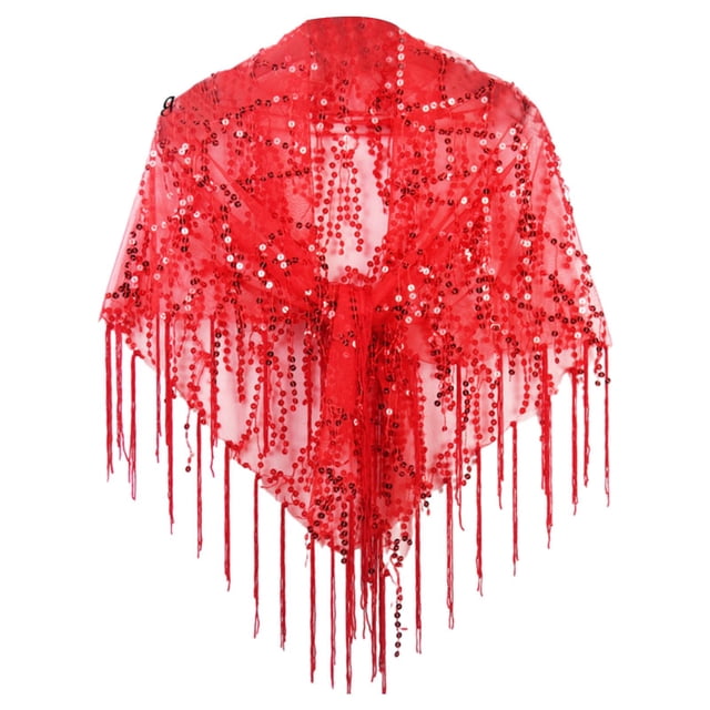 Châle pour Femmes, Enveloppe Décontractée à Paillettes, Cape de Soirée à Franges, Enveloppe à Paillettes, Châle de Mariée pour Rouge
