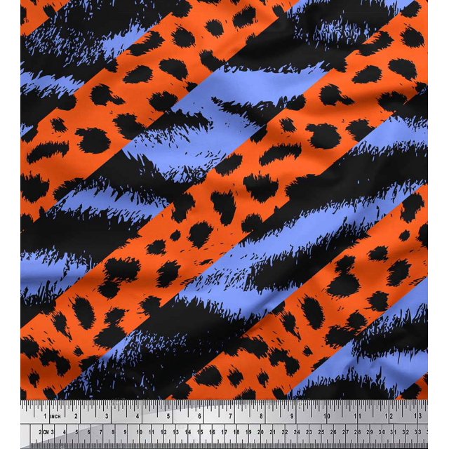 Soimoi Blue polyester Crepe Fabric Leopard & Wild Animal Skin Print Fabric by The Yard 52 Inch Wide