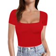 thumbnail image 1 of Hiiyo T-Shirt pour Femme à Encolure Carrée, Manches Courtes, T-Shirt d'Été Décontracté, Tailles P, 1 of 6