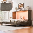 thumbnail image 2 of Euroco Wood Queen Size Murphy Bed with Storage Cabinets and LED Light, Brwon, 2 of 14
