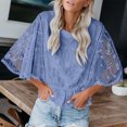 thumbnail image 4 of Weiqiqre Hauts pour Femmes Tendance Manches Courtes Col Rond Dentelle Blouse Transparente à Imprimé Floral 3D Hauts, 4 of 8
