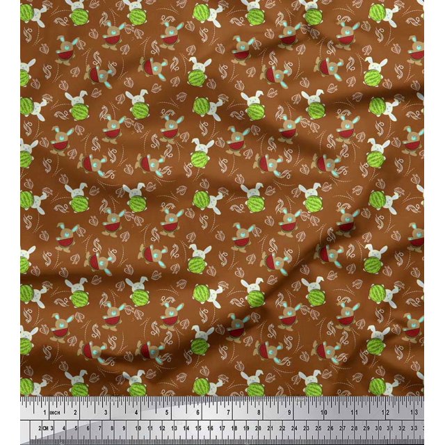 Soimoi Rayon Fabric Leaves,Watermelon & Rabbit Kids Printed Craft Fabric by The Yard 56 Inch Wide