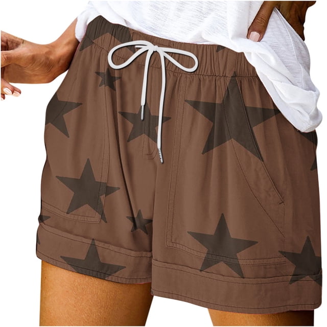 Plebaso Women's Summer Casual Shorts Printed Drawstring Shorts Lightweight Beach Shorts with Pockets