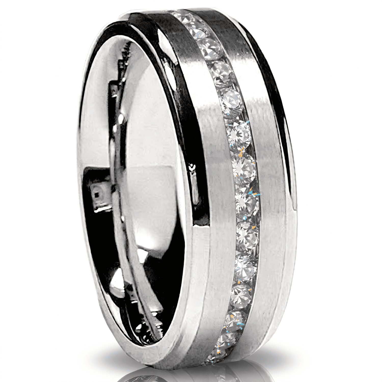 7MM Men's Eternity Titanium Ring Wedding Band with Cubic Zirconia CZ size 5
