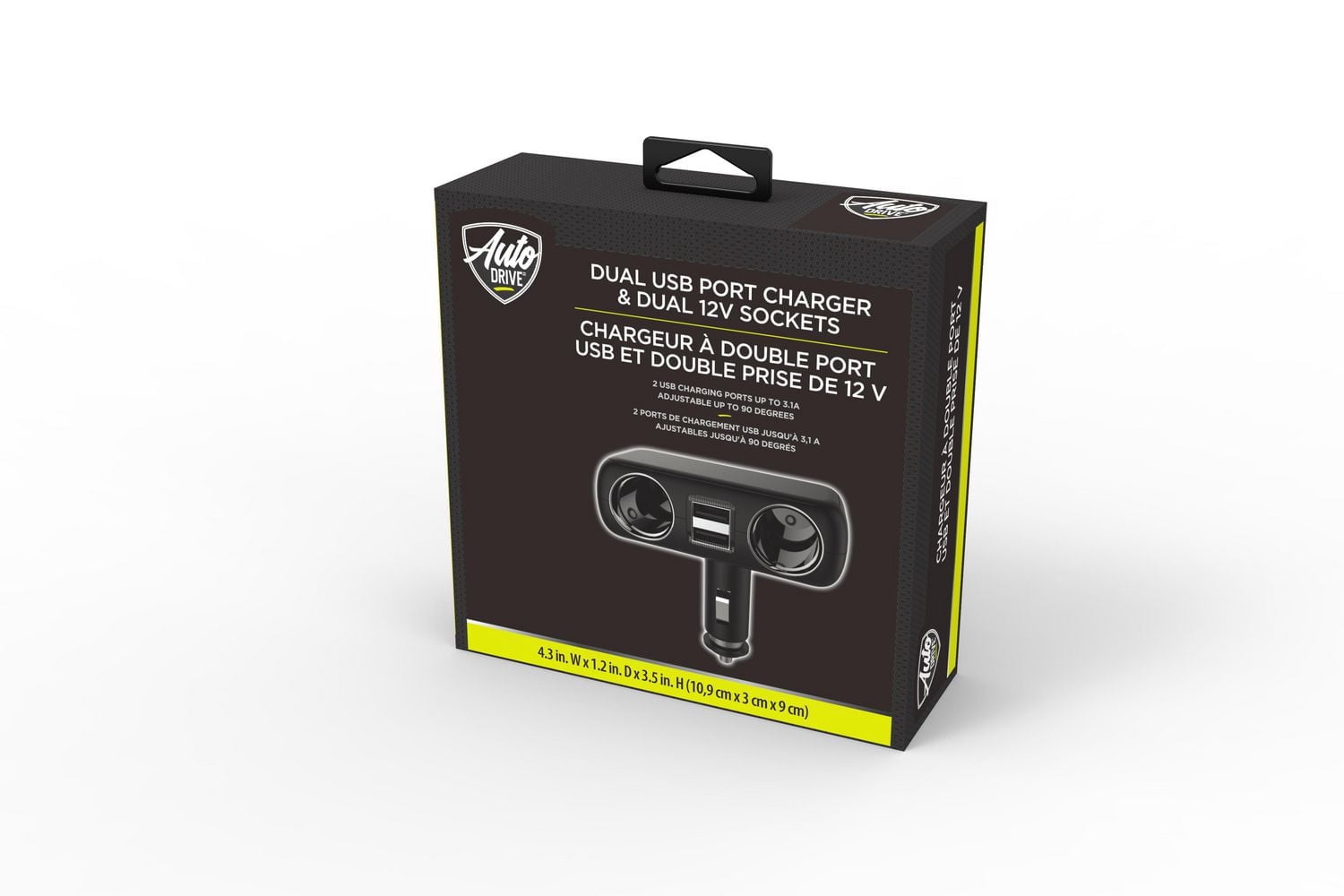 Adaptateur de prise allume-cigare AutoDrive double 12 V / 24 V avec deux ports de charge USB, compatible avec les smartphones et les tablettes