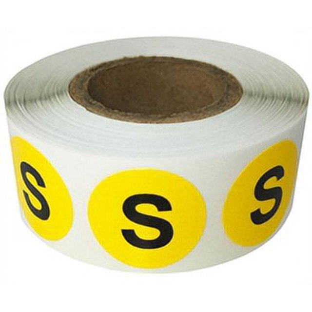Autocollants de Taille de Vêtements de Couleur Jaune S 0,75" Pouce Rond 500 Pack