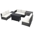 thumbnail image 3 of Patiojoy 9 PCS Rattan Dinning Set Wicker Sofa w/Propane Gas Fire Pit 60,000 Btu Heater Off White, 3 of 10