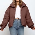 thumbnail image 4 of IROINID Manteau d'Hiver Chaud pour Femmes, Col Montant, Fermeture Éclair, Manches Longues, Café, 4 of 9