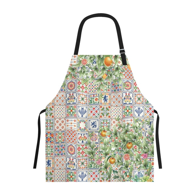 YWOAGH Tablier Imperméable à Imprimé Numérique Bohème à Carreaux Orange avec un design Multicolore Vif Présentant des Motifs Complexes et des accents à Thème Orange. le Tablier Comprend des Bretelles Noires Ajustables et un design de Style Bavette pour une Couverture Complète. Fabriqué en Matériau durable et Imperméable, Il Est Idéal pour la Cuisine, Protection contre la Graisse, les Déversements et les Taches. Léger à 85 g, avec un Format compact de 30x20x1,5 cm.