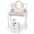 thumbnail image 1 of Costway Coiffeuse pour Enfants Princesse Table de Maquillage Chaise Ensemble avec Miroir Trifold Blanc, 1 of 10