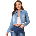 thumbnail image 1 of INSPIRE CHIC Women's Jean Frayed Washed Cropped Denim Jacket Grey Blue XS, 1 of 5