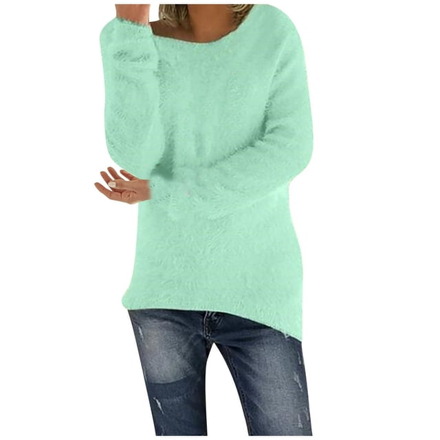 Chandails pour Femmes Unis Coupe Ample Blouse Légère Confortable Hauts Automne Hiver Manches Longues Hauts Décontractés Col Rond Chandail Hauts Noir P