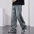 thumbnail image 2 of Cargo Jeans for Men Men's Spring Summer Retro Wide Leg Micro Stretch Drawstring Design Jeans Jeans Homme Slim Grey XXXXL, 2 of 4