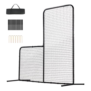 KFFKFF L Screen for Baseball Batting Cage, Safety Screen Measuring 7x7 ft for Baseball and Softball, Portable Body Protector Batting Screen with Ground Stakes and Carry Bag, Robust Pitching Net