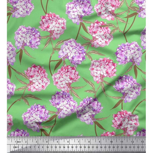 Soimoi Poly Georgette Fabric Leaves & Lilac Floral Print Fabric by The Yard 42 Inch Wide