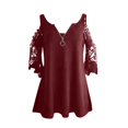 thumbnail image 4 of Nouvelle Année Nouveau Vous! Chandails pour les Femmes L'action de Grâce Tenue Femmes Pull Robe pour les Femmes Cadeaux pour les Femmes Femmes Chandails Femmes Dentelle Décontractée Demi Manches Col Fermeture Éclair Creux T-Shirt Blous, 4 of 6