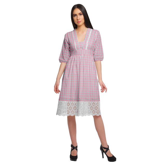 Moomaya Robe en Coton Imprimée pour Femme Longueur Midi Manches Courtes Tenue d'Été Vêtements