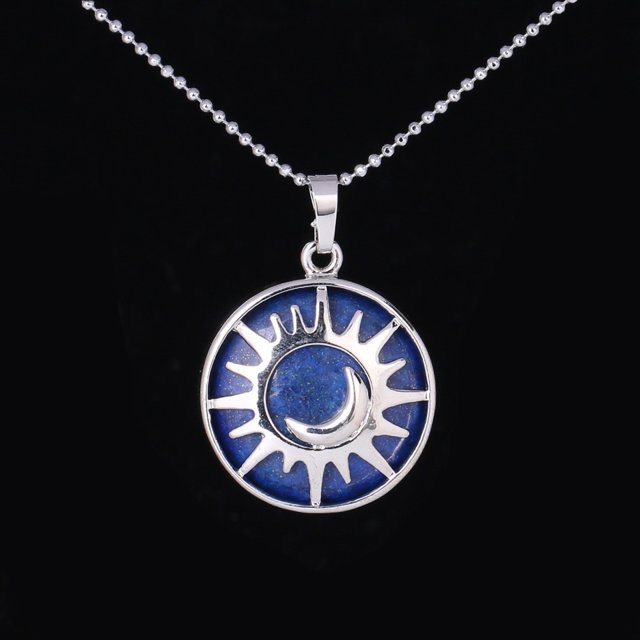 Pendant Flat Bead Natural Stone Crystal Quartz Silver Color Necklace Women Men