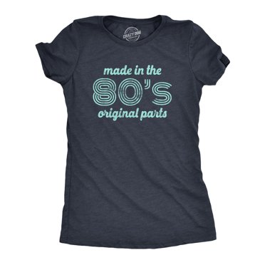 T-shirt pour Femmes Fabriqué dans les Années 80 avec Pièces d'Origine, Drôle, Âge, Anniversaire, Décennie, T-Shirt Graphique (Bleu Marine Chiné) - L