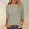 thumbnail image 2 of Yuyuzo Womens 3/4 Sleeve Tops Basic Button Crew Neck Solid Color Loose Fitted Tunics Tee Blouses, 2 of 5