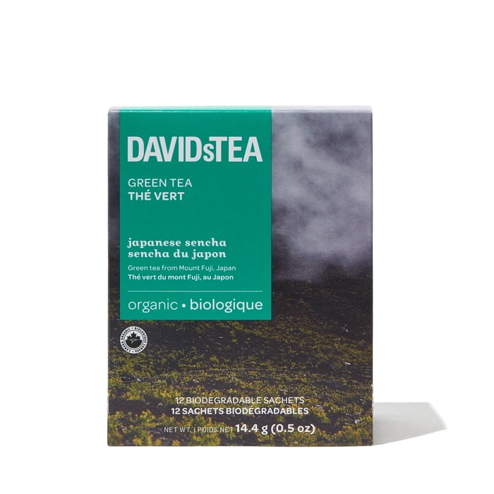 DAVIDsTEA - Green Tea - Pack of 12 Individually Wrapped Sachets-  Organic Japanese Sencha Tea