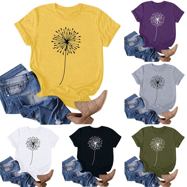 Liquidation d'Économies d'Été Iumwxz Tunique Coupe Classique T-Shirt d'Été Décontracté Hauts pour Femmes T-Shirt Graphique Floral Hauts T-Shirt à Manches Courtes Col Rond Hauts pour Dames Offres Hebdomadaires Date