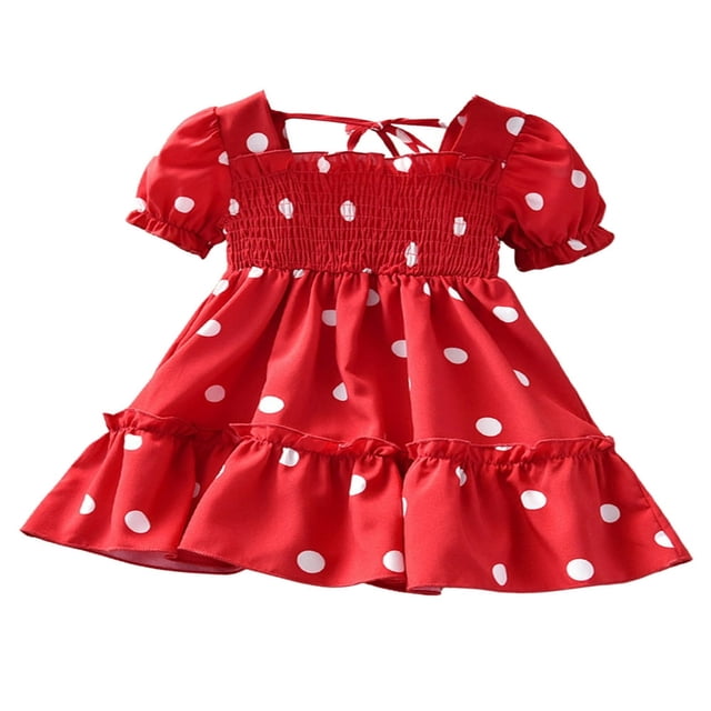 Robes Décontractées pour Petites Filles Manches Courtes à Pois Princesse Robe Élégante 0-5 Ans