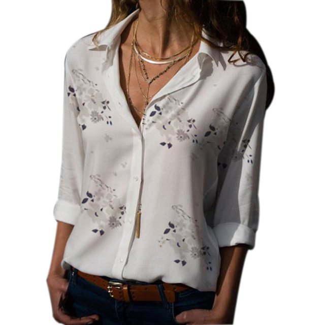 Femmes Revers Manches Longues Blouse Florale Chemise Filles Florale Modèle en Vrac Style Tops Chemise