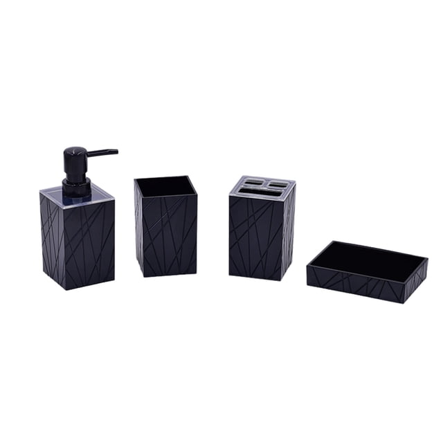 Birdeem 4 Piece Bathroom Accessory Set with Soap Dispenser Pump, Toothbrush Holder, Tumbler and Soap Dish Bathroom Tray Shower Set Box Bathroom Bottle Set