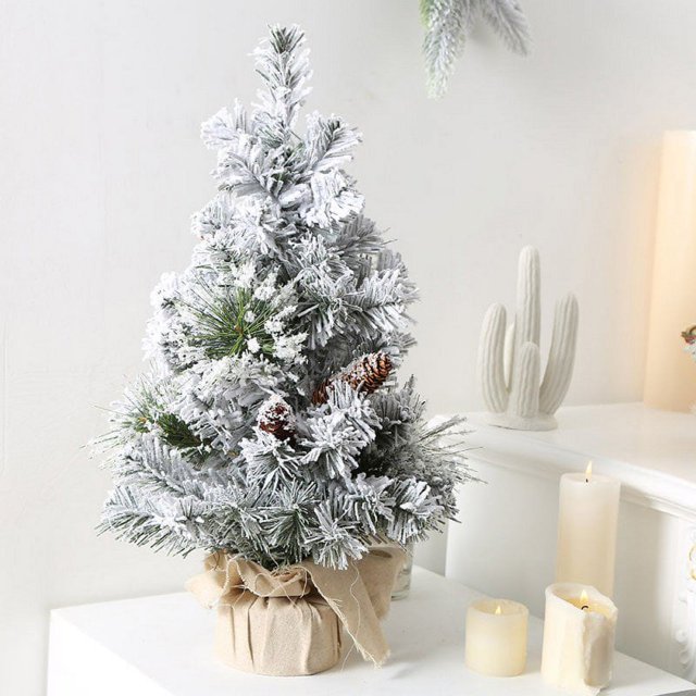 POINTERTECK 12Inch Tabletop Christmas Tree Mini Snow Flocked Pine cone Artificial Christmas Tree for Table Top Desk Classic Series Holiday Decoration