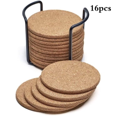 JIAIA 16-Piece Absorbent Cork Marble Style Drink Coaster Set with Holder