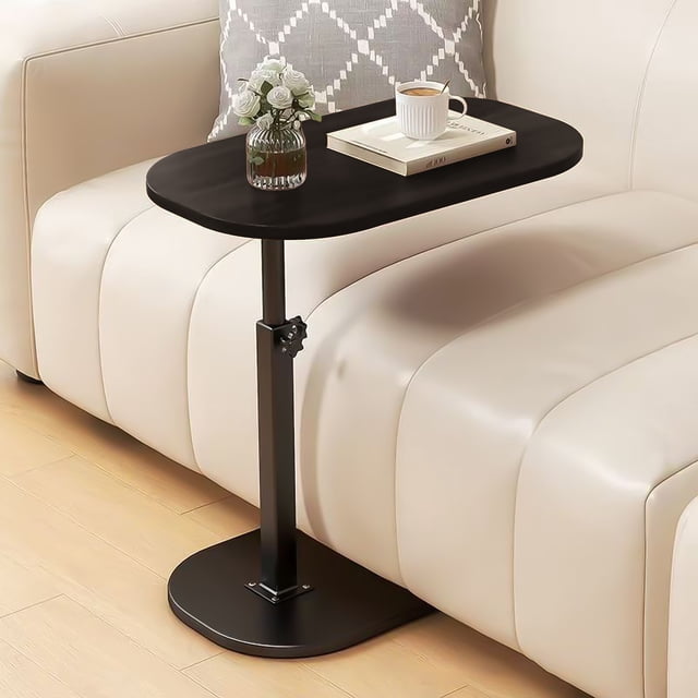 ZYNERY Table d'Appoint en Bois en Forme de C 30x45x45-80 cm, Hauteur Réglable avec Rotation à 360°, Petite Table à Café/collations pour Sofa/lit (Noir)