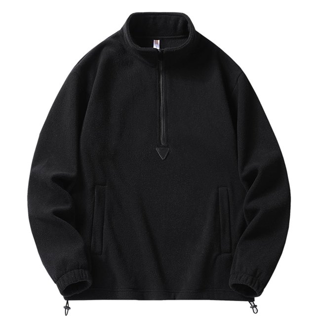 KIHOUT Sweatshirts Men's Fashion Fallow Half Zipper Solid Color Long Sleeve Carry Pockets High Collar Jacket BK/L5