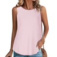 thumbnail image 2 of Débardeurs en Tricot Gaufré pour Femmes Sans Manches à Col Rond, Blouses Décontractées Fluides, Débardeurs Décontractés Sans Manches, Camisole Été 2024 (Grand, Rose), 2 of 6