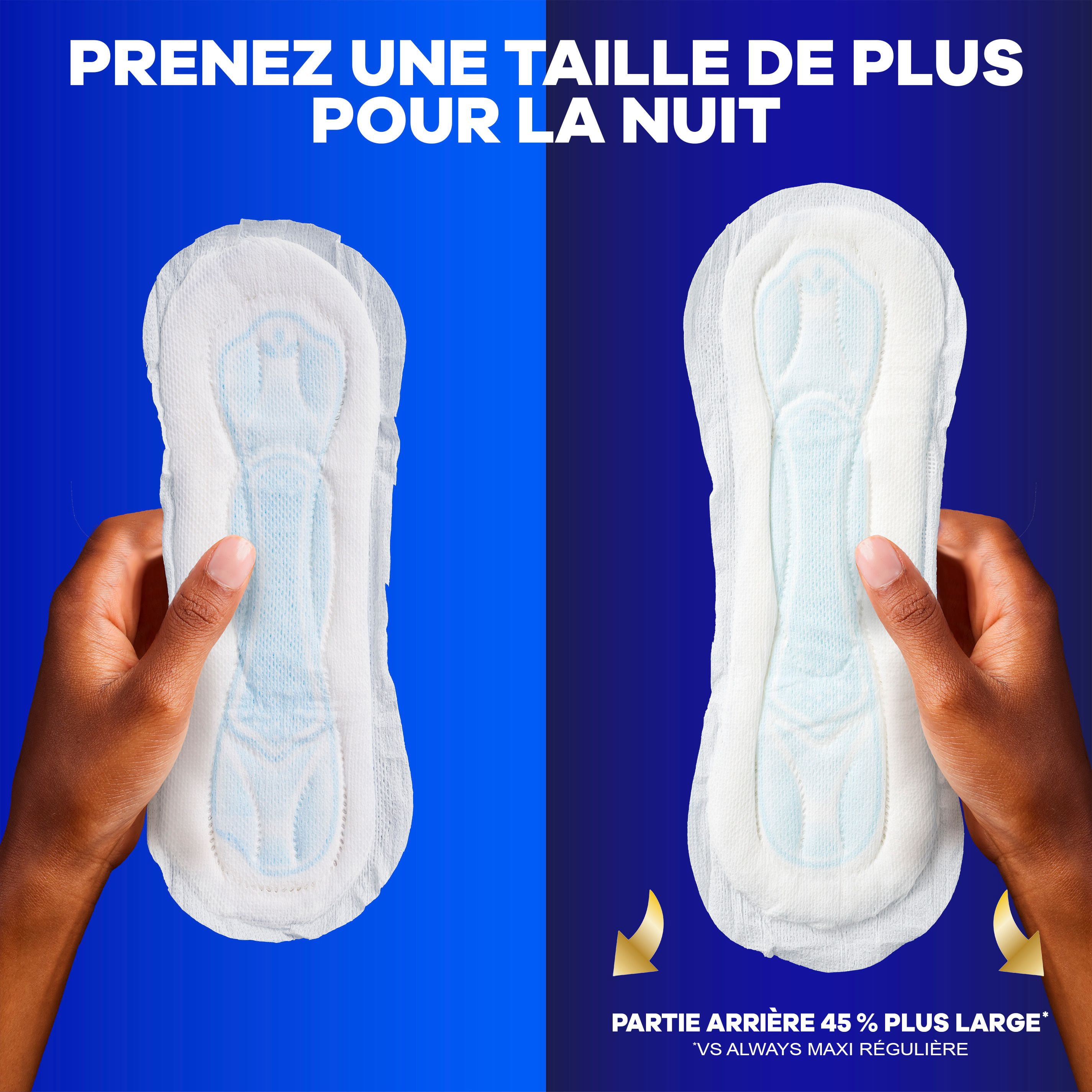 Always Serviettes Maxi de Nuit Sans Ailes pour Femmes, Taille 4, Absorption de Nuit, Non Parfumées