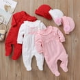thumbnail image 1 of Newborn Baby Girl Clothes 3D Flower Romper Jumpsuit Long Sleeve Ruffled Footie Bodysuit Hat Outfit Set 2PCS, 1 of 3