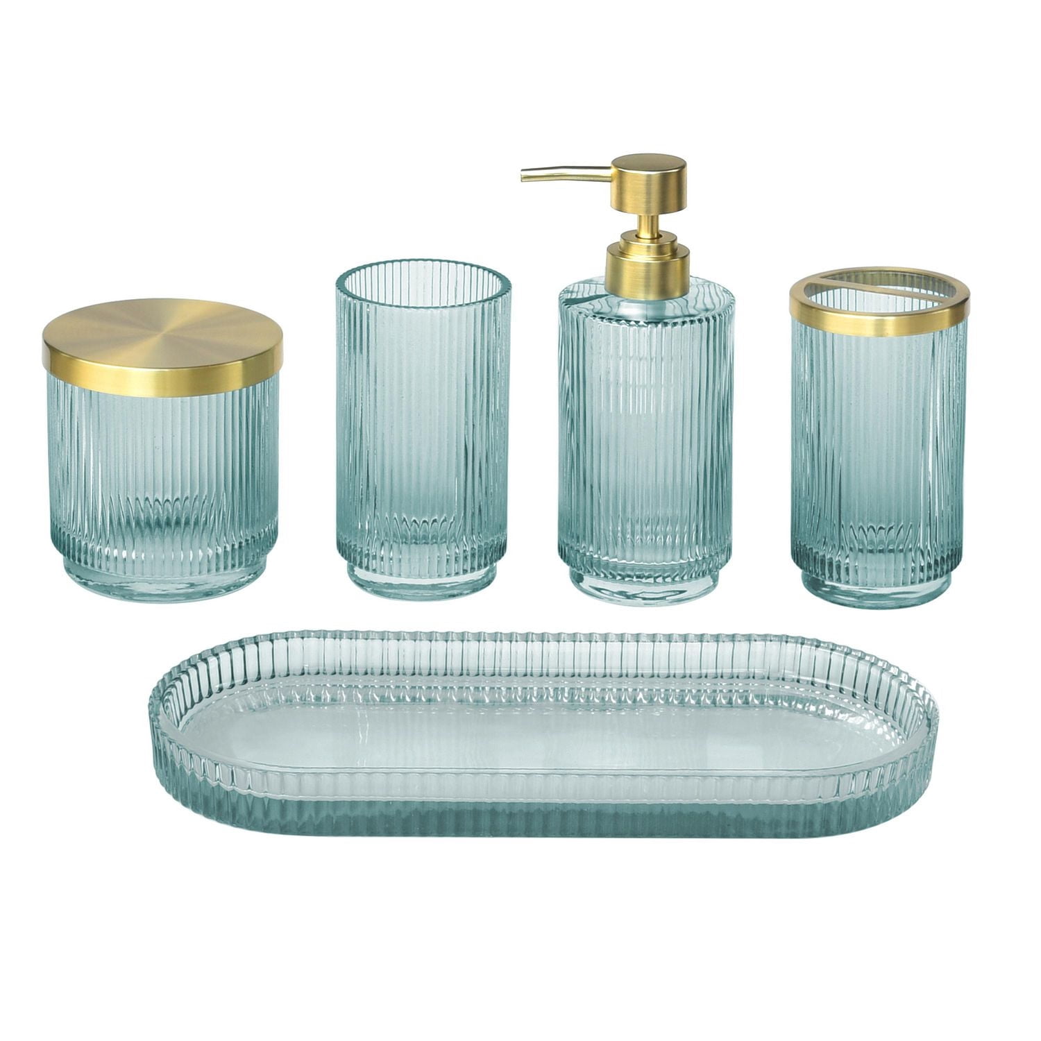 hometrends Distributeur de savon en verre nervuré, distributeur de lotion, pompe à lotion, pompe à savon Or pour cuisine, salle de bain ou hôtel