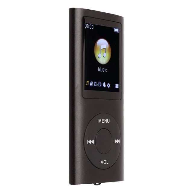 Mp3 Mp4 Players Mp3 Player Stylish Multifunctional Lossless Sound Slim 1.8 Inch LCD SN Portable Mp3 Music Player in a sleek black aluminum alloy design. Features a 1.8-inch LCD screen displaying music icons and navigation options. Includes a circular control pad with menu, volume, and playback buttons. Ideal for portable audio playback, supporting up to 64GB memory capacity (card not included) and lossless sound formats like MP3, WMA, FLAC, and APE. Package includes MP3 player, charging cable, and earphones.