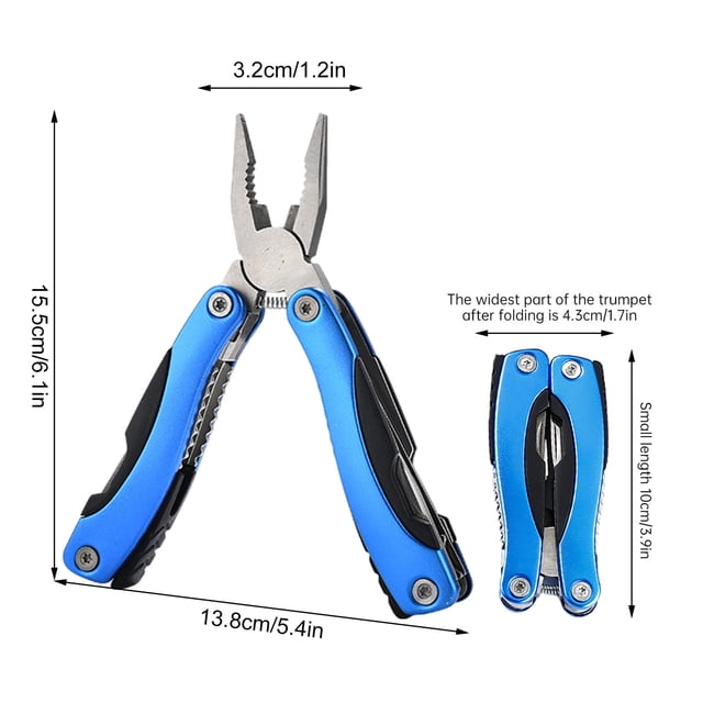 Pinces Mini Pliables Multifonctions Bleues Outil d'Extérieur avec Couteau Tournevis et Ouvre-Bouteille Combinaison de Pinces Portable pour Camping Randonnée et Usage d'Urgence 6.1X5.4In
