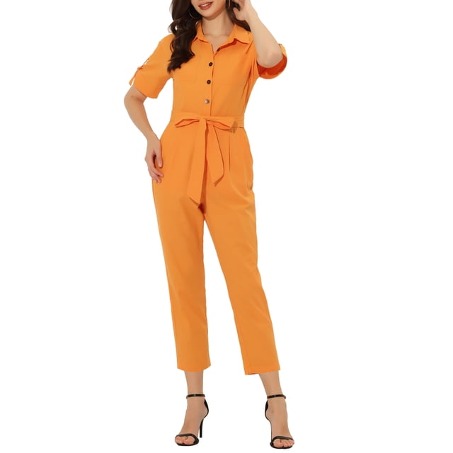 Unique Bargains Combinaison Cargo à Taille Nouée pour Femme, Orange, TP